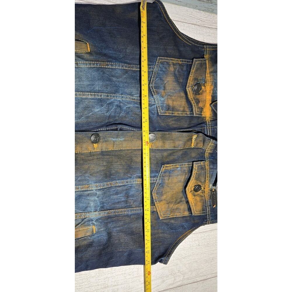 Copper Washed Upcycled Denim Mens Vest 2XL PATRIOTIC AMERICAN FLAG MOTO STEAMPUN - Picture 12 of 15